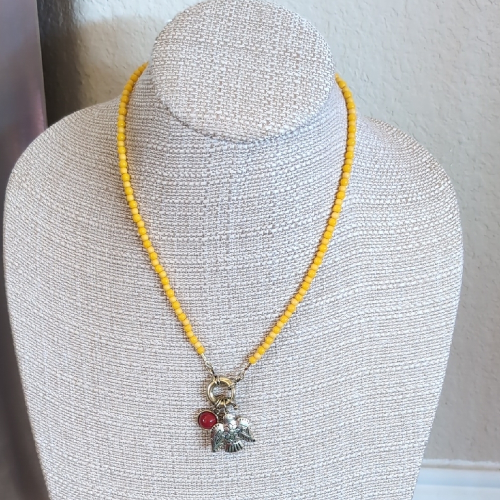 Yellow Beaded Necklace with Charms